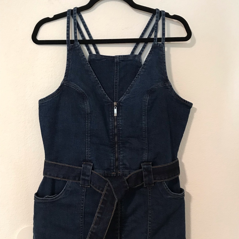 VENUS Dark Blue Denim Midi Dress with Belt